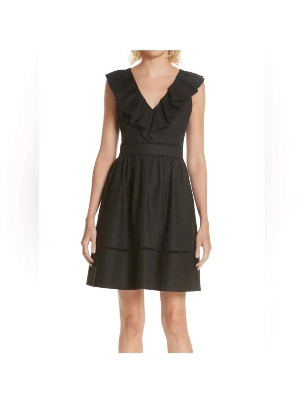 Kate Spade New York Black Ruffle Neck Poplin Dress Sz 4